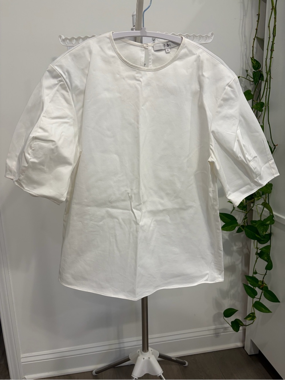 Tibi White Puff-Sleeve Cotton Blouse